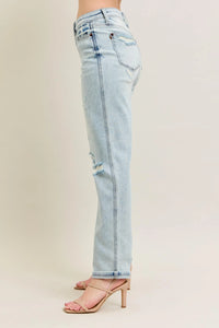 Judy Blue Mr Repair Stitch Detail Destroy Single Cuff Boyfriend Jeans Plus Size-Reef Love