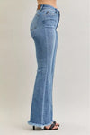 Judy Blue Pintuck High Waist Flare Fray Hem Jeans-