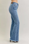 Judy Blue Pintuck High Waist Flare Fray Hem Jeans-