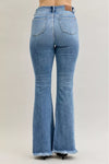 Judy Blue Pintuck High Waist Flare Fray Hem Jeans-