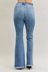 Judy Blue Pintuck High Waist Flare Fray Hem Jeans-