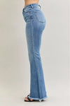 Judy Blue Pintuck High Waist Flare Fray Hem Jeans-