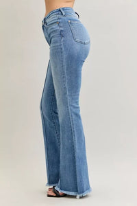 Judy Blue Pintuck High Waist Flare Fray Hem Jeans-