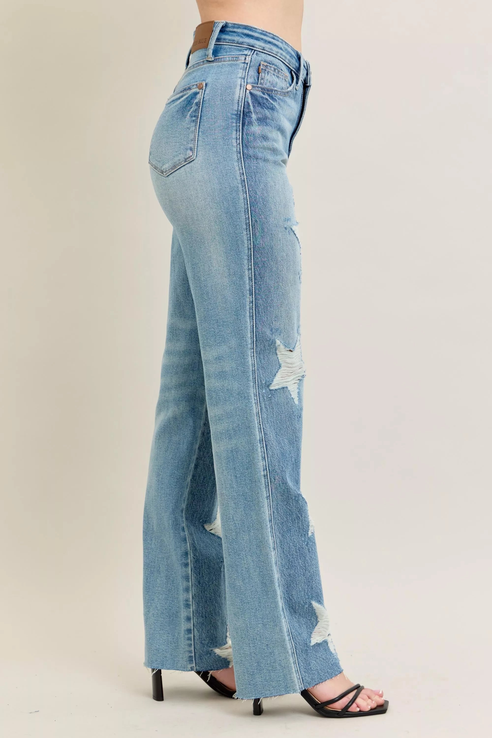 Judy Blue Rigid Magic Star Shaped Destroy 90's Straight Jeans