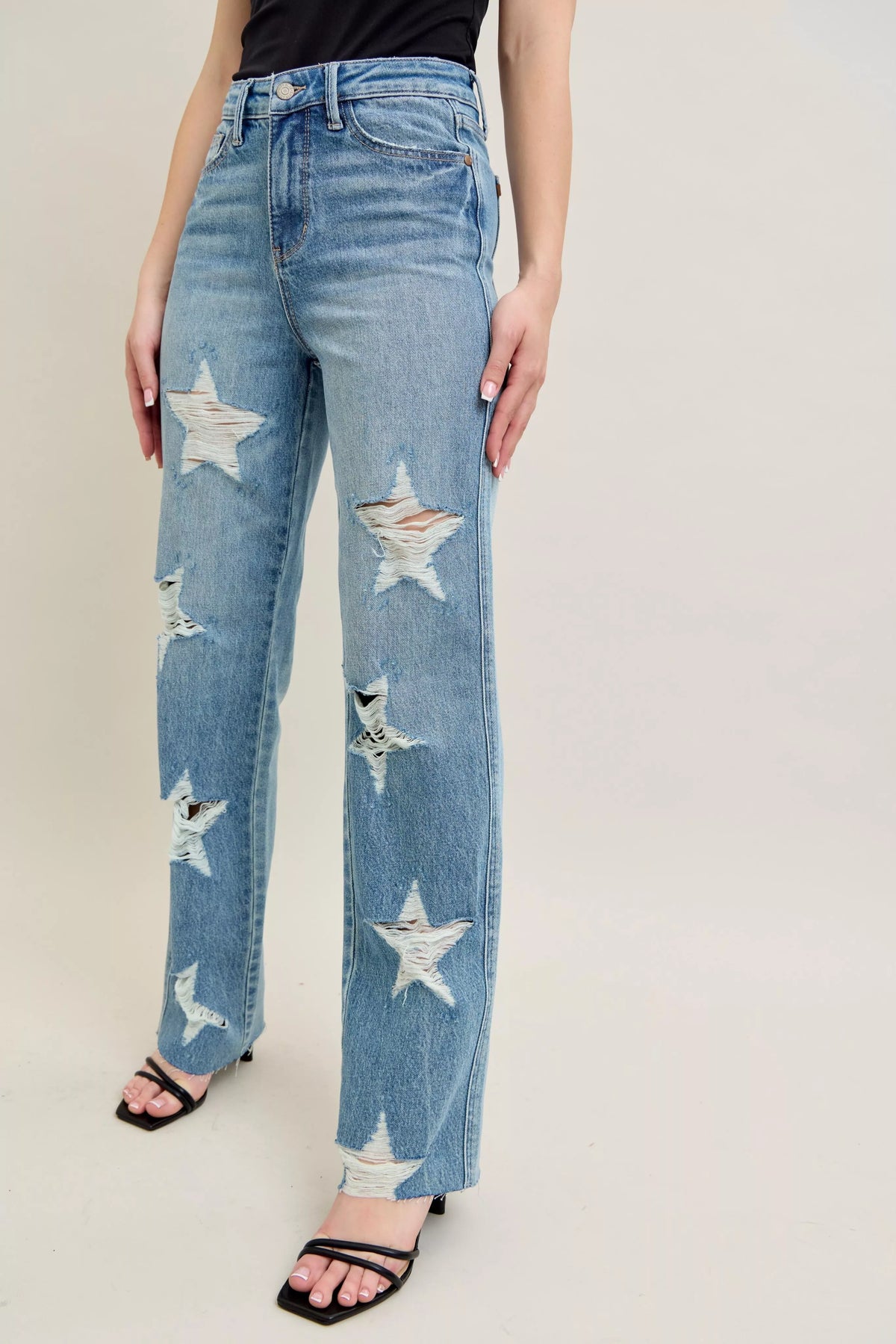 Judy Blue Rigid Magic Star Shaped Destroy 90's Straight Jeans