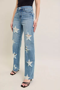 Judy Blue Rigid Magic Star Shaped Destroy 90's Straight Jeans