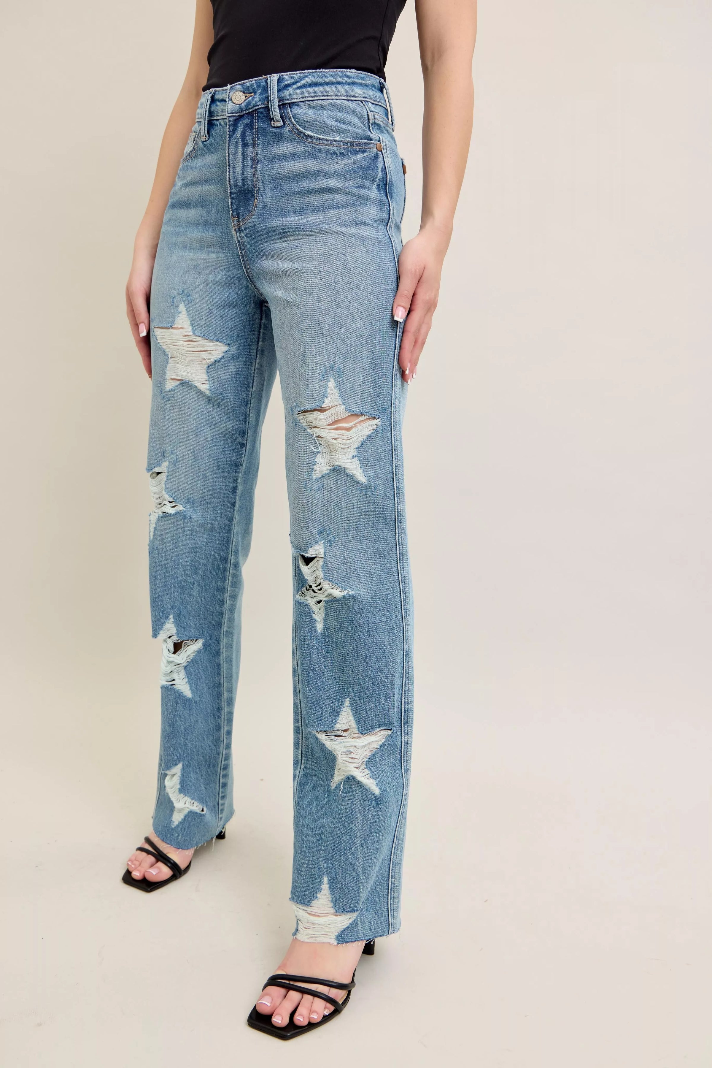 Judy Blue Rigid Magic Star Shaped Destroy 90's Straight Jeans