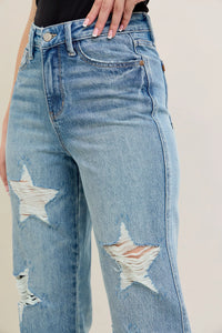 Judy Blue Rigid Magic Star Shaped Destroy 90's Straight Jeans