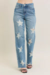 Judy Blue Rigid Magic Star Shaped Destroy 90's Straight Jeans