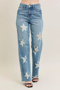 Judy Blue Rigid Magic Star Shaped Destroy 90's Straight Jeans