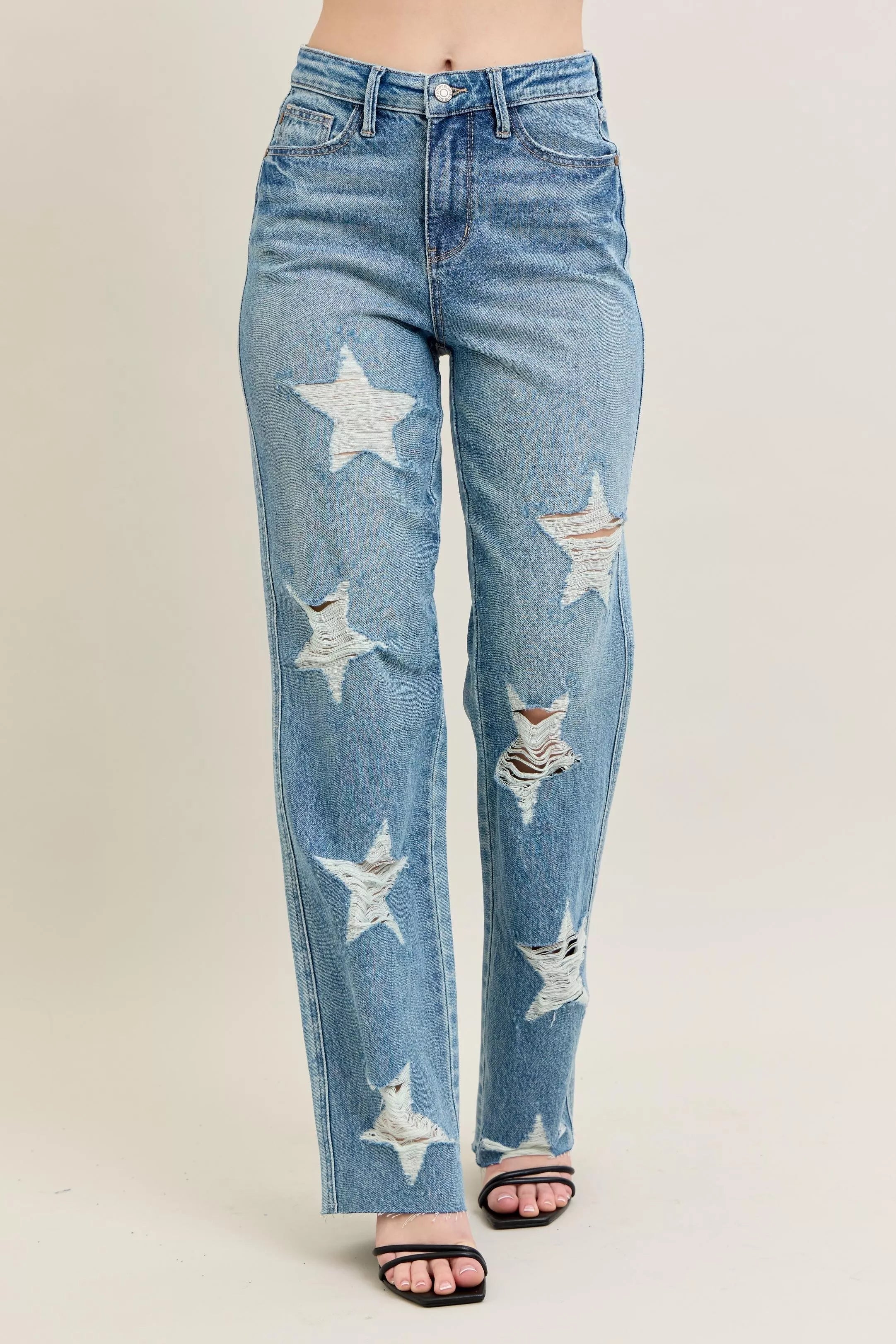 Judy Blue Rigid Magic Star Shaped Destroy 90's Straight Jeans