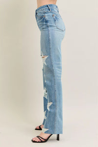 Judy Blue Rigid Magic Star Shaped Destroy 90's Straight Jeans