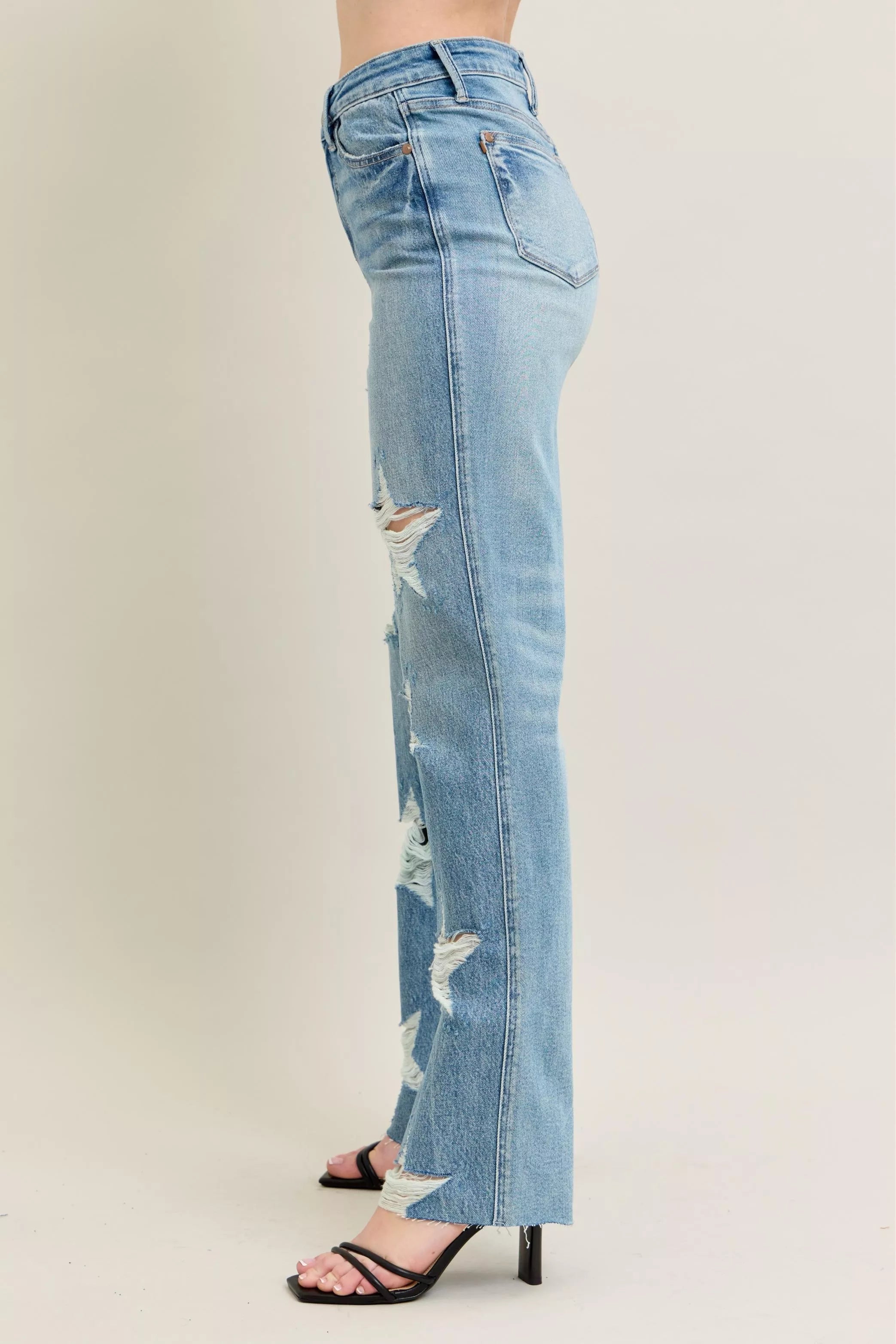Judy Blue Rigid Magic Star Shaped Destroy 90's Straight Jeans