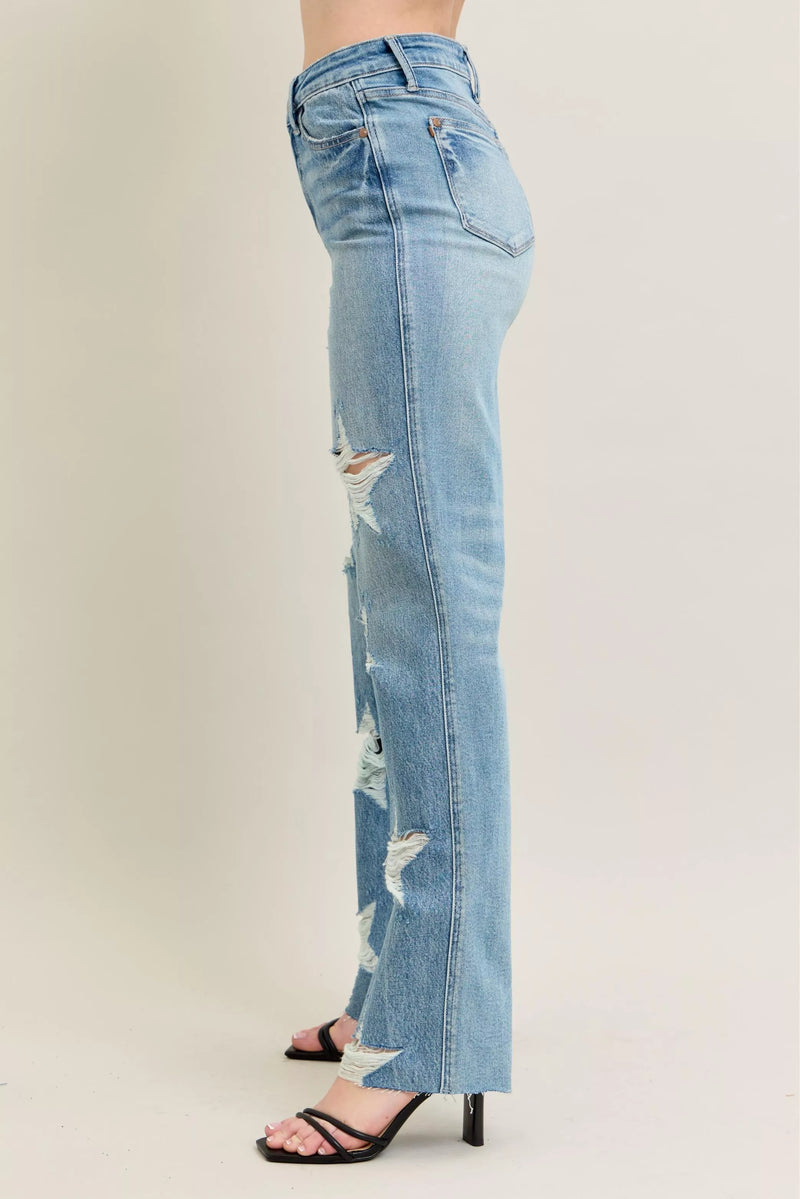 Judy Blue Rigid Magic Star Shaped Destroy 90's Straight Jeans