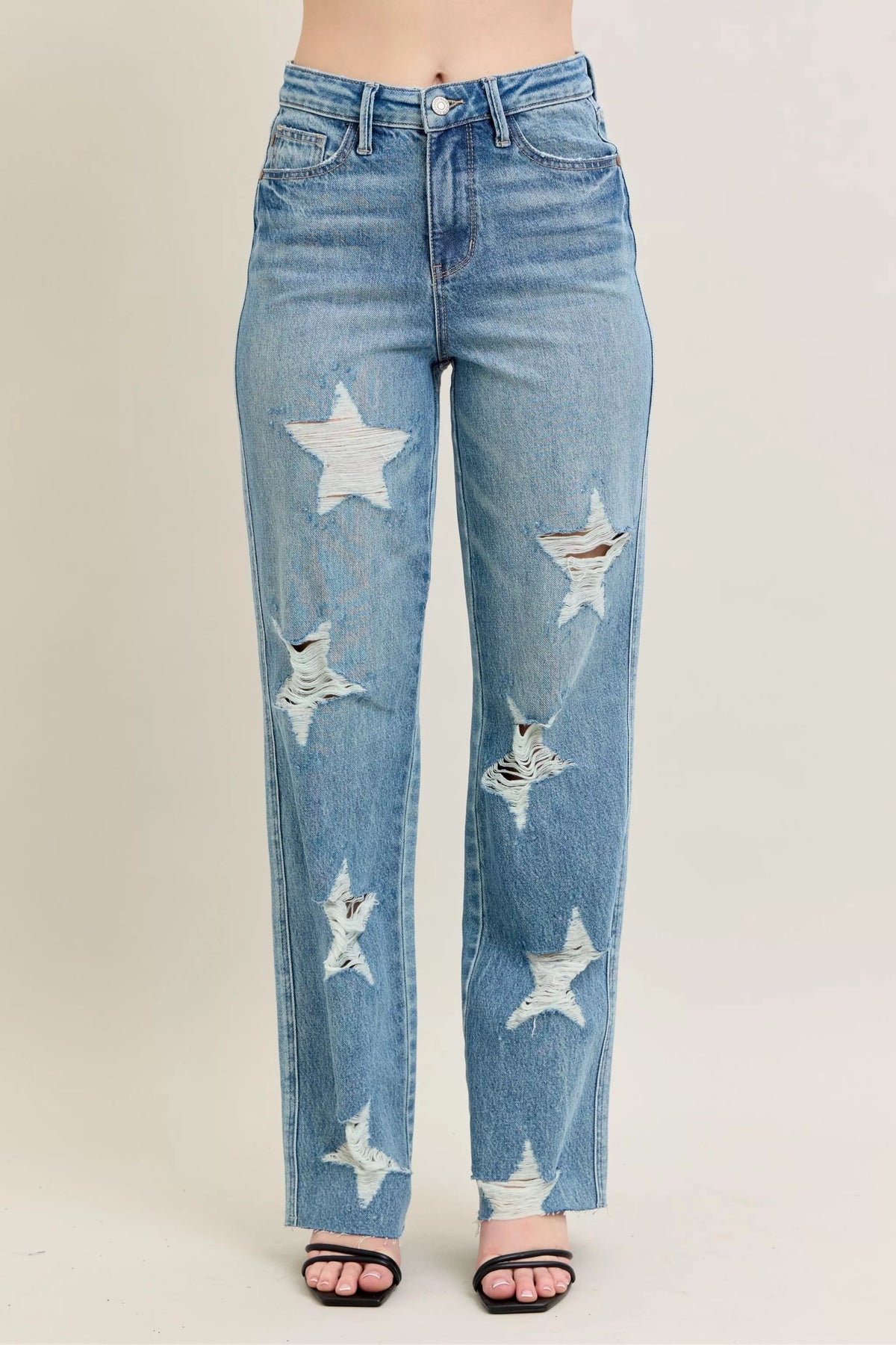 Judy Blue Rigid Magic Star Shaped Destroy 90's Straight Jeans