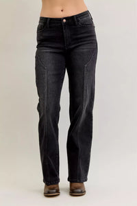 Judy Blue Straight Leg Western Seam Detail Jeans, Black