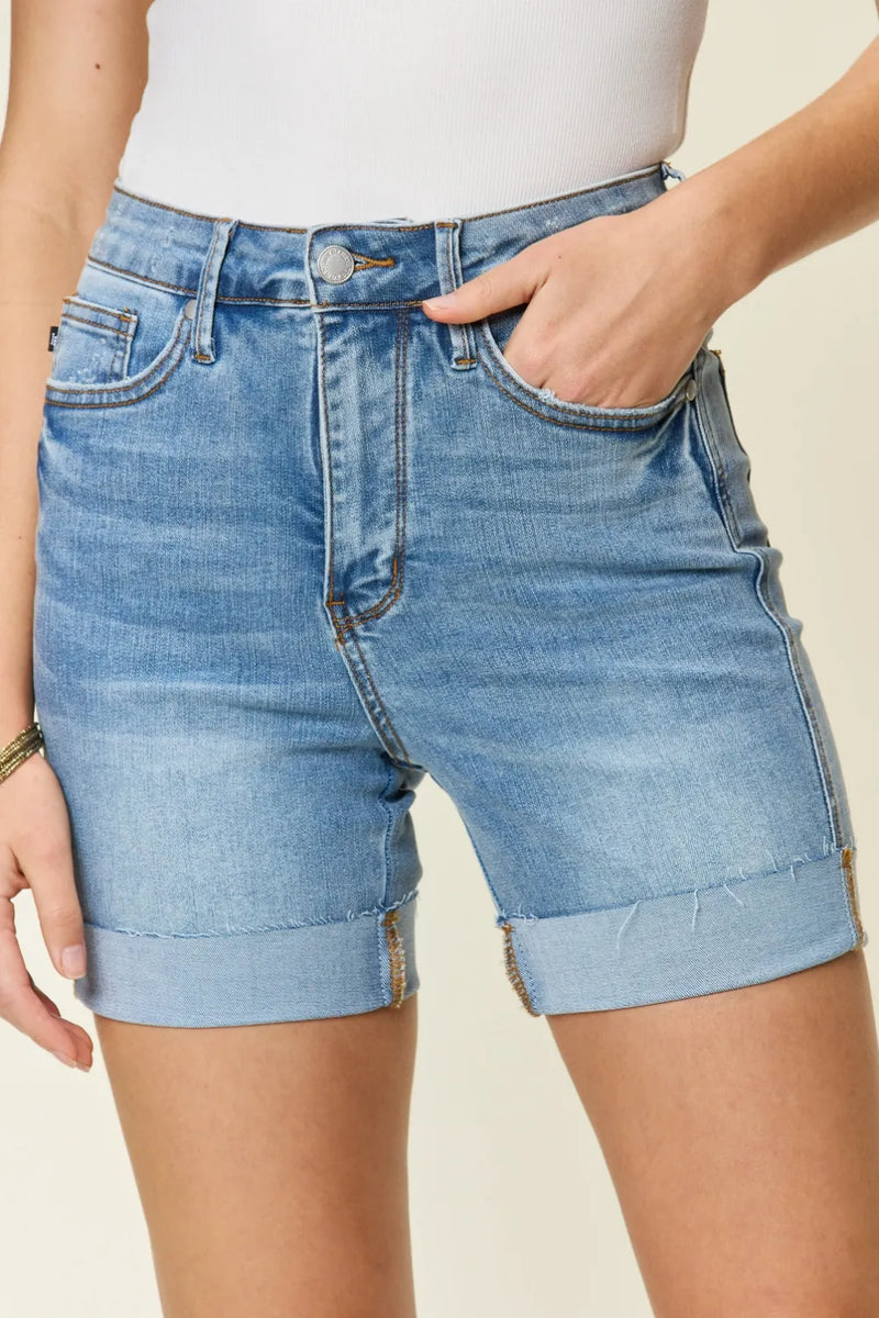 Judy Blue Tummy Control High Waist Denim Shorts-Reef Love