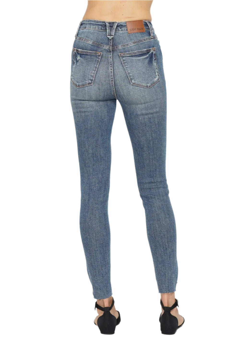 Judy Blue Tummy Control Vintage Wash Hem Destroy Skinny Jeans-Jeans-Reef Love
