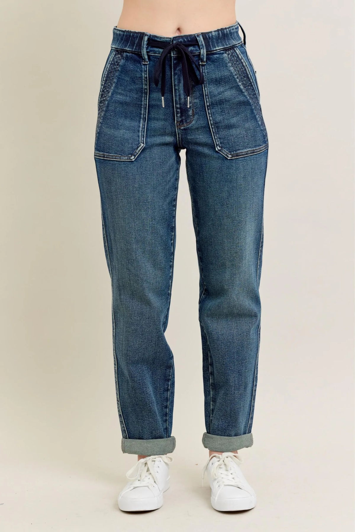 Judy Blue Vintage Wash Jeans w/ Drawstring-Reef Love