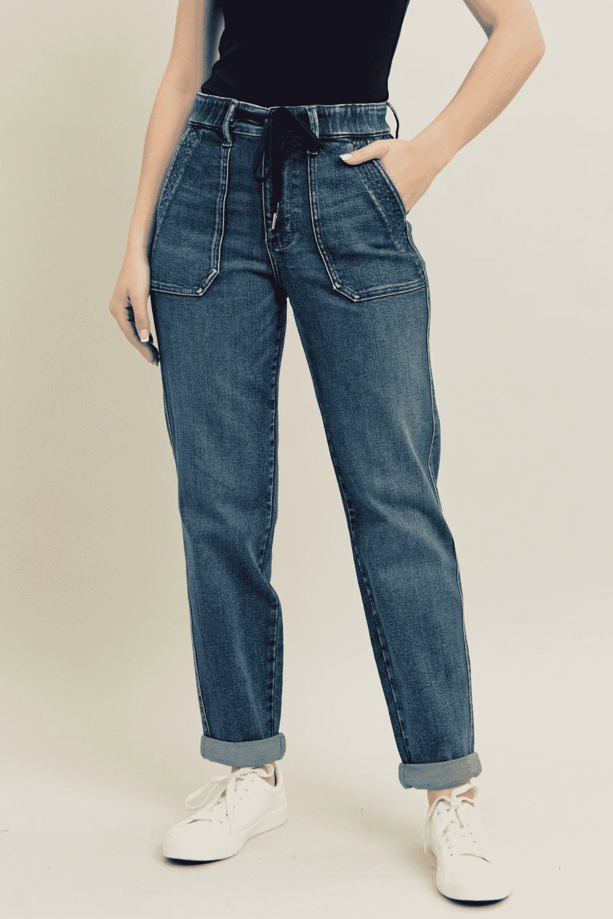 Judy Blue Vintage Wash Jeans w/ Drawstring-Reef Love
