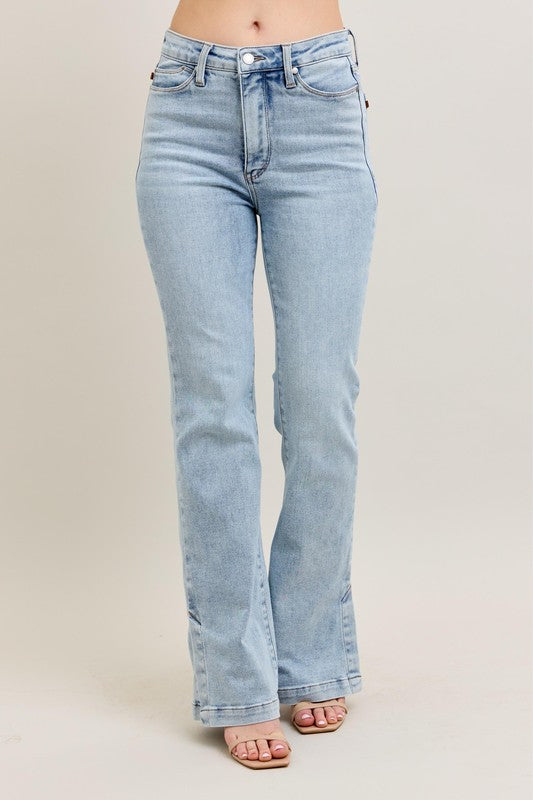 Judy Blue Tummy Control Mid Rise Vintage Wash Side Slit Slim Boot Jeans