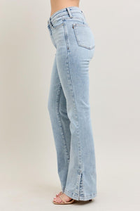 Judy Blue Tummy Control Mid Rise Vintage Wash Side Slit Slim Boot Jeans