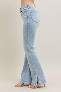 Judy Blue Tummy Control Mid Rise Vintage Wash Side Slit Slim Boot Jeans