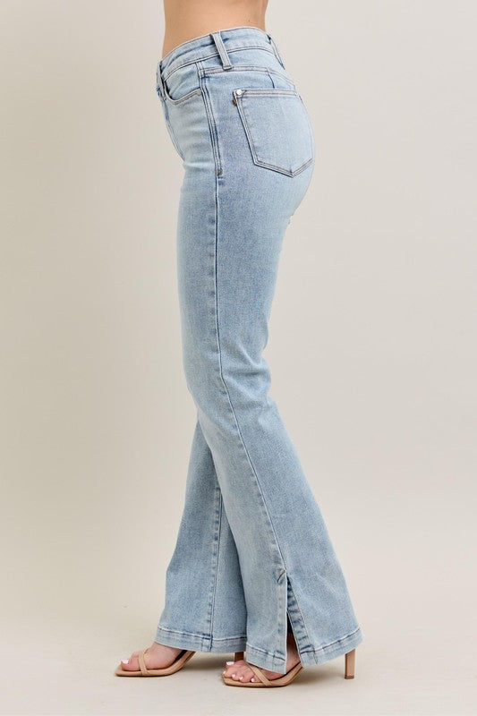 Judy Blue Tummy Control Mid Rise Vintage Wash Side Slit Slim Boot Jeans