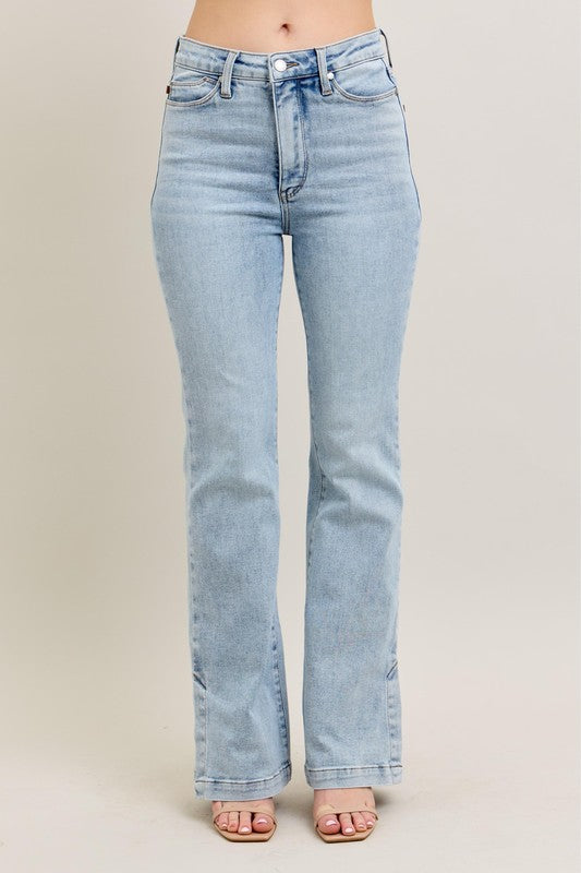 Judy Blue Tummy Control Mid Rise Vintage Wash Side Slit Slim Boot Jeans