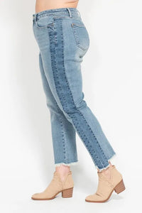 Judy Blue Vintage Wash Side Panel Detail with Fray Hem Slim Fit Jeans
