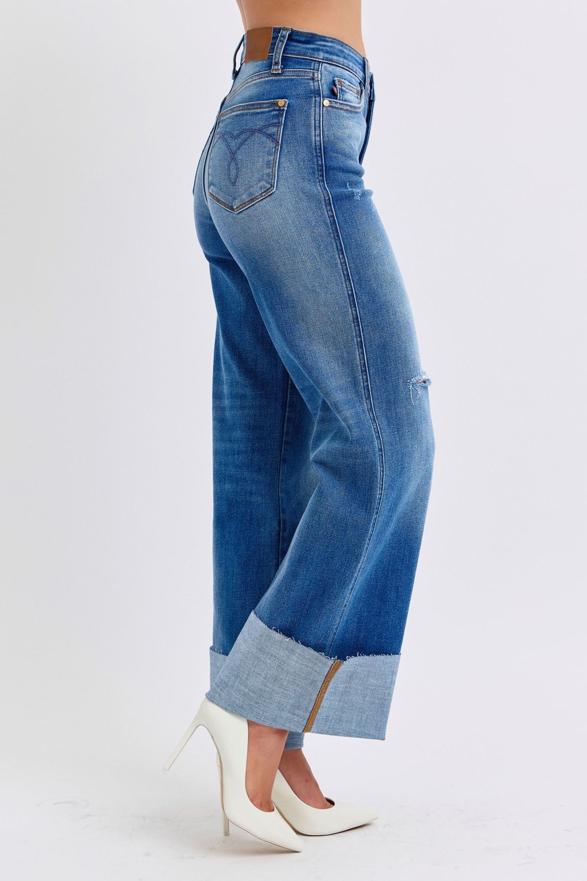 Judy Blue Distressed High Waist Wide-Leg Jeans