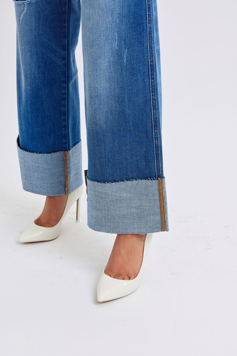 Judy Blue Distressed High Waist Wide-Leg Jeans