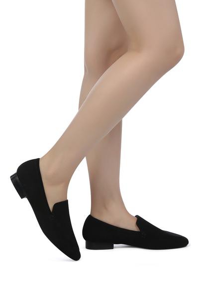 Julia Leather Pointed Loafer Flats-Julia Leather Pointed Loafers in genuine suede. Chic squared-toe slip-ons with breathable lining and cushioned insole—perfect for work or smart casual looks.-Reef Love