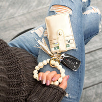 Leopard Beaded Key Ring Wallet Bracelet