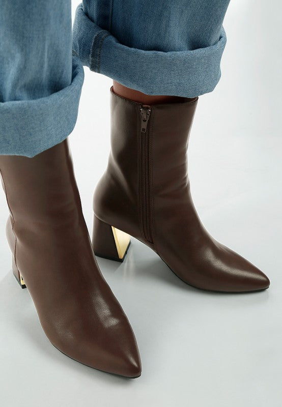 Kaira Metallic Accent Heel High Ankle Boots