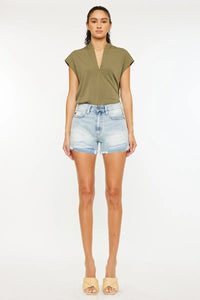 Kancan High Rise Raw Hem Denim Shorts-Reef Love