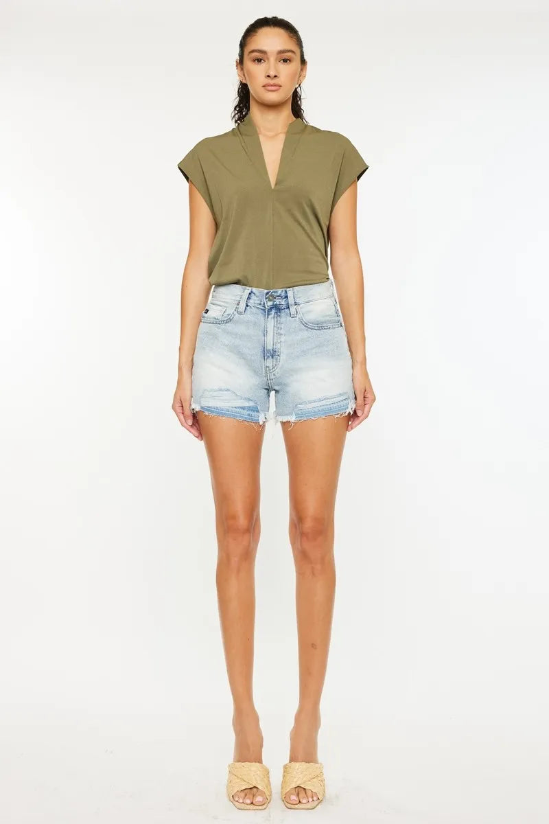 Kancan High Rise Raw Hem Denim Shorts-Reef Love