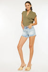 Kancan High Rise Raw Hem Denim Shorts-Reef Love