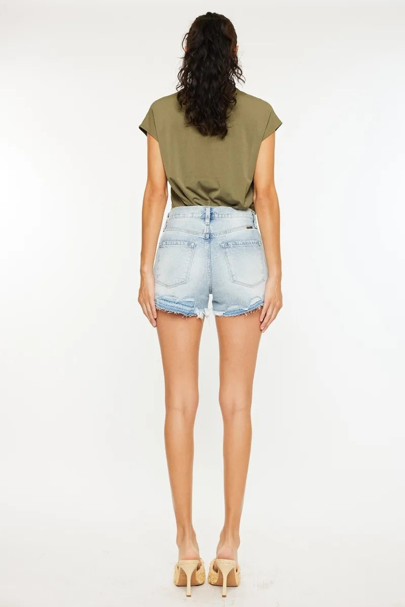 Kancan High Rise Raw Hem Denim Shorts-Reef Love