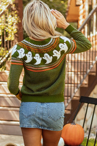 Celebrate spooky season in style with the Ghost Pattern Sweater. Cozy knit, ghost polka dots, perfect for fall & Halloween.