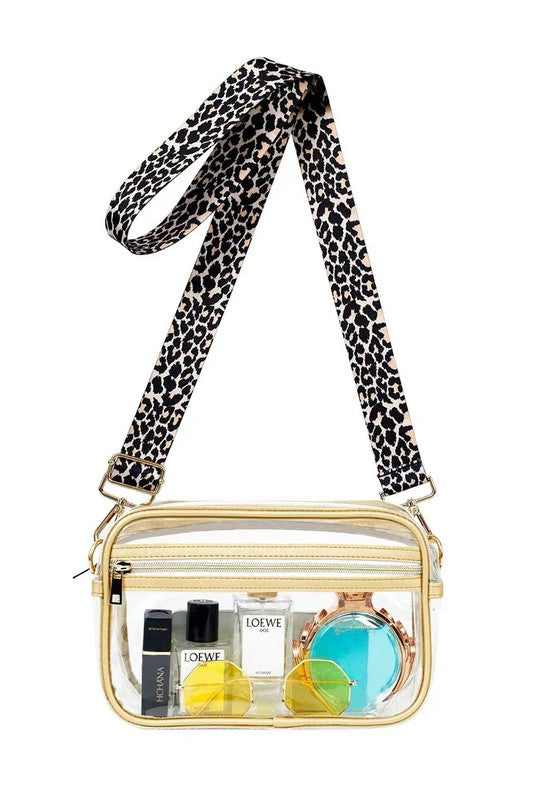 See-through and Clear - Kendall Leopard Stadium Camera Crossbody-Reef Love