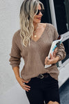 V Neck Cross Long Sleeves Sweater