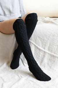 Knee High Cable Knit Socks-Knee High Cable Knit Socks for cozy lounging. One Size, Cable Knit, Regular Knee High, multiple color options.