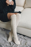 Knee High Cable Knit Socks-Knee High Cable Knit Socks for cozy lounging. One Size, Cable Knit, Regular Knee High, multiple color options.