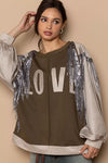 LOVE Balloon Sleeve Sweatshirt with Sequin Tassel