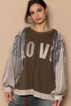 LOVE Balloon Sleeve Sweatshirt with Sequin Tassel