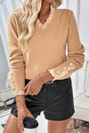 Lace Cuff Button Detail Knit Sweater