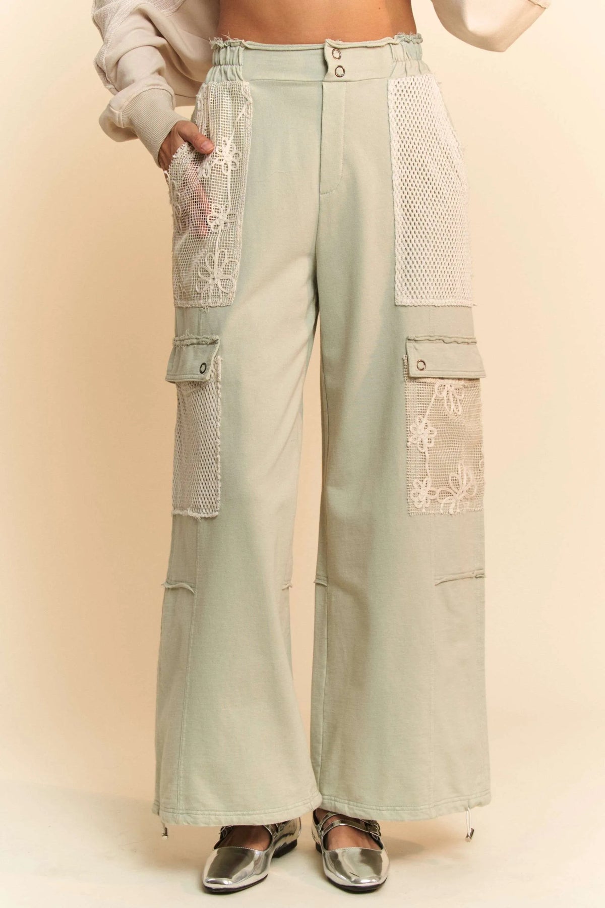 Lace Patchwork Bottom Opening Adjustable Cargo Pants-Reef Love