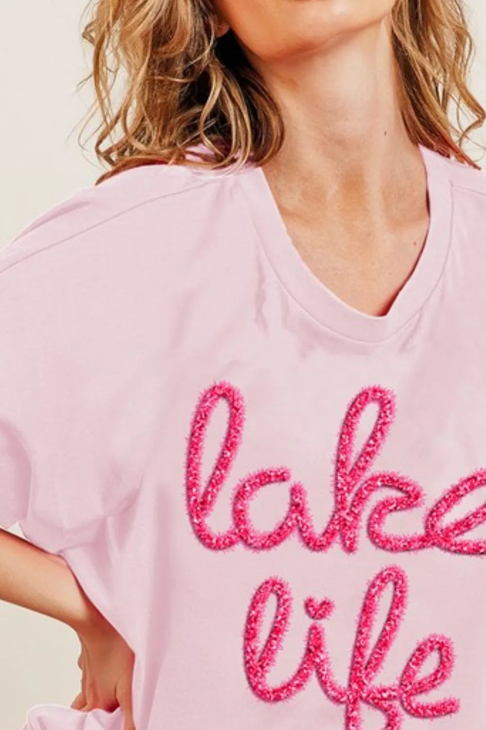 Lake Life Metallic Letter Short Dolman Sleeve T-Shirt