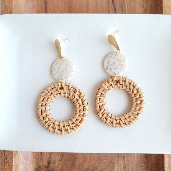 Shop Lana Earrings - Dark Rattan-Dark rattan and gold-accent statement earrings with lightweight acrylic and hypoallergenic posts. Resort-chic style perfect for summer, travel, and everyday glam.-available at Reef Love online boho-chic boutique